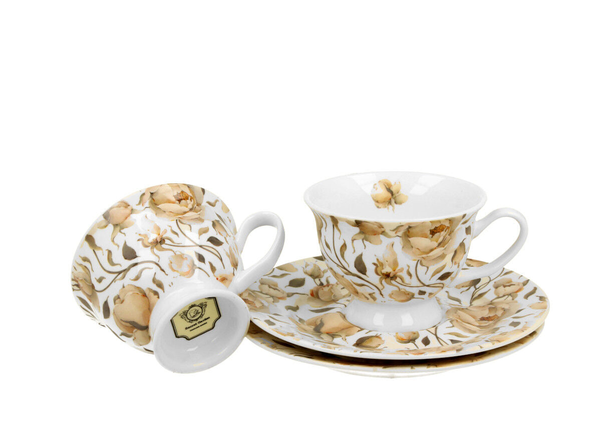 DUO FLORAL 2er-Set Espressotassen 100 ml ENGLISH ROSES WHITE mit Untertassen, New Bone China Porzellan – Bild 3