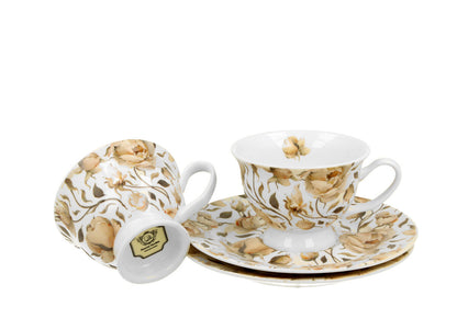 DUO FLORAL 2er-Set Espressotassen 100 ml ENGLISH ROSES WHITE mit Untertassen, New Bone China Porzellan – Bild 3