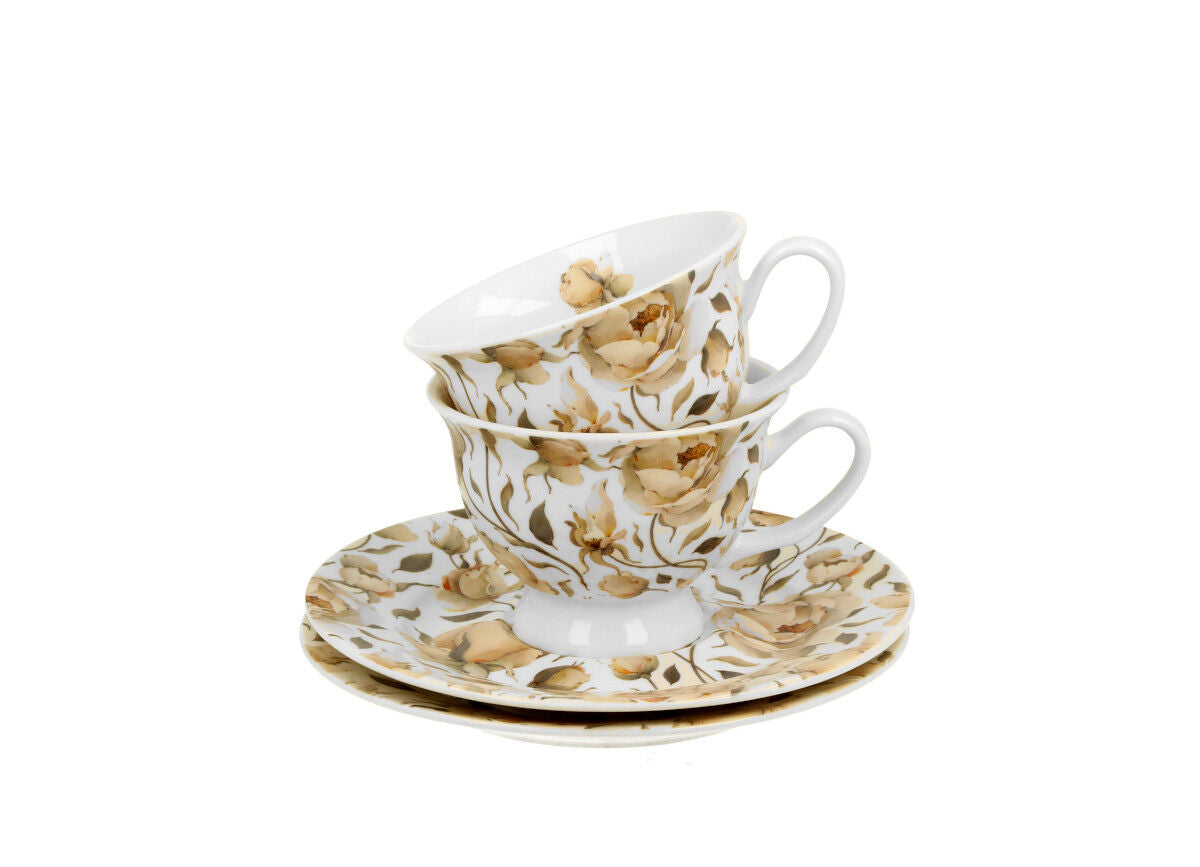 DUO FLORAL 2er-Set Espressotassen 100 ml ENGLISH ROSES WHITE mit Untertassen, New Bone China Porzellan – Bild 4