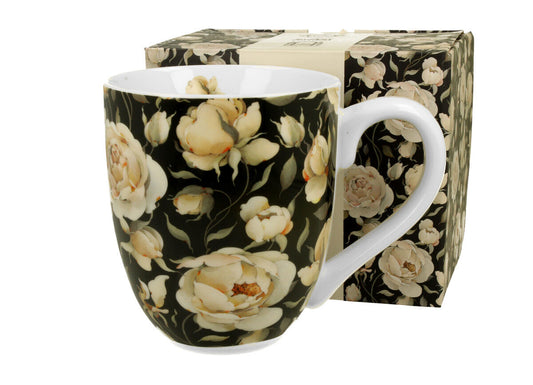 DUO FLORAL XXL Becher 1000 ml ENGLISH ROSES BLACK New Bone China Porzellan