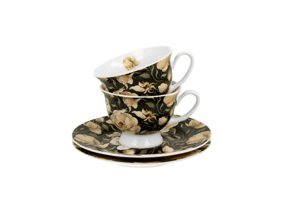 DUO FLORAL 2er-Set Espressotassen 100 ml ENGLISH ROSES BLACK mit Untertassen, New Bone China Porzellan – Bild 4