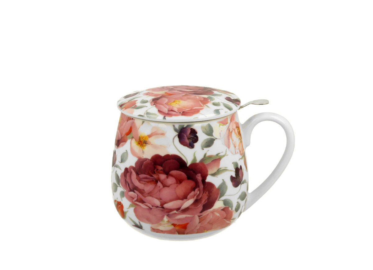 DUO FLORAL Fassbecher 430 ml SPRING ROSES WHITE mit Teesieb, New Bone China Porzellan – Bild 2