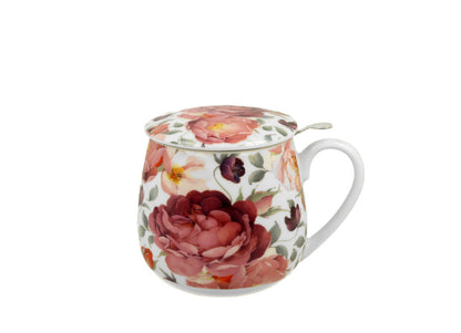 DUO FLORAL Fassbecher 430 ml SPRING ROSES WHITE mit Teesieb, New Bone China Porzellan – Bild 2