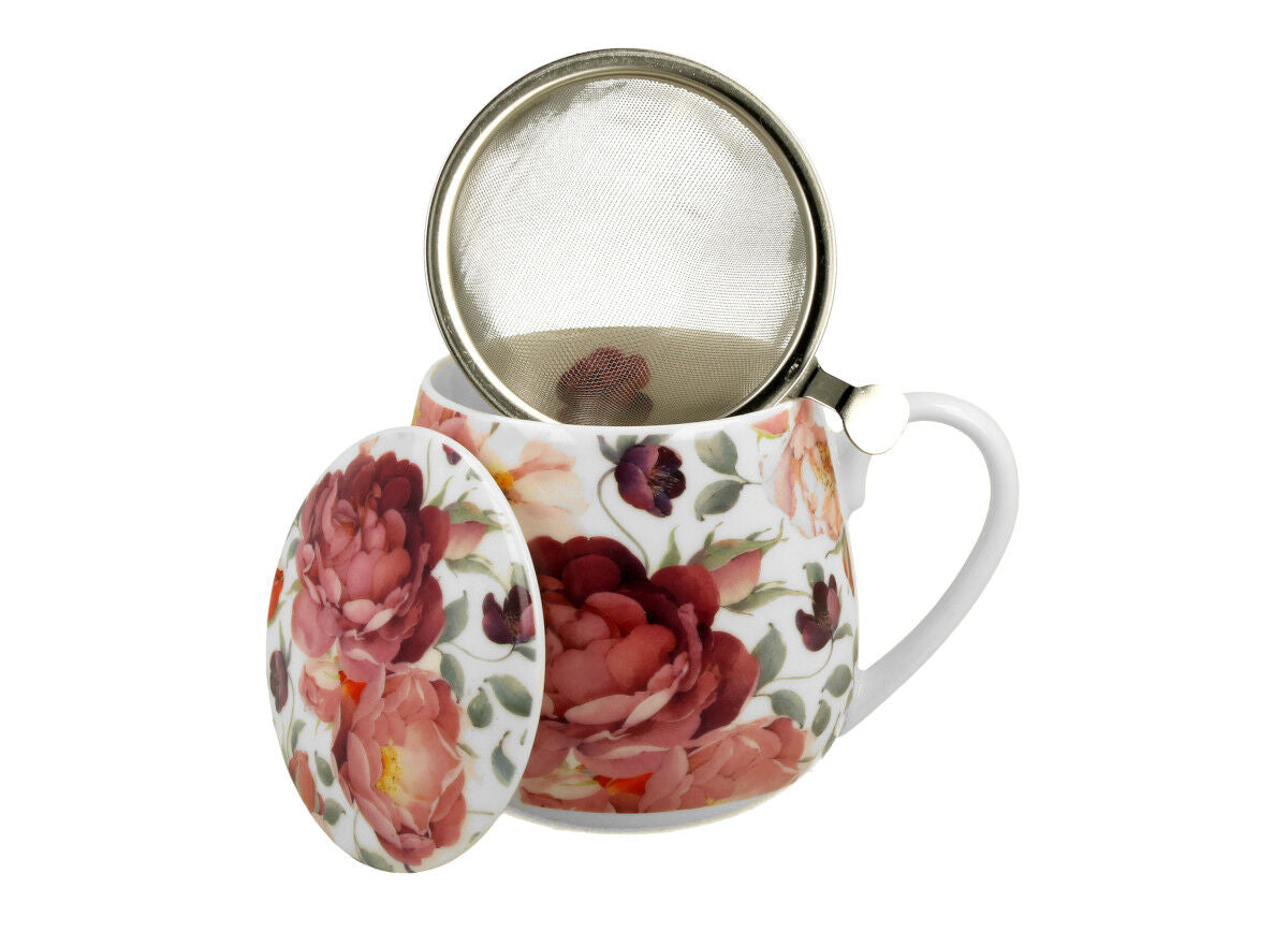 DUO FLORAL Fassbecher 430 ml SPRING ROSES WHITE mit Teesieb, New Bone China Porzellan – Bild 3