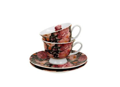 DUO FLORAL 2er-Set Espressotassen 100 ml SPRING ROSES BLACK mit Untertassen, New Bone China Porzellan – Bild 4
