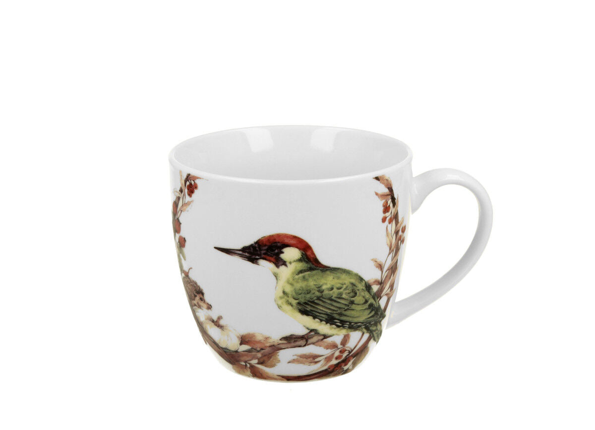 DUO ANIMALS Becher 460 ml PAINTED WOODPECKER in Tragetasche, New Bone China Porzellan