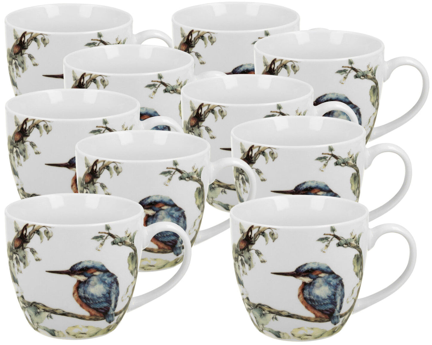 10er SET DUO ANIMALS Becher 460 ml PAINTED KINGFISHER in Tragetasche, New Bone China Porzellan