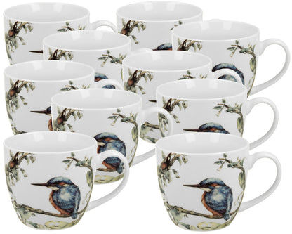 10er SET DUO ANIMALS Becher 460 ml PAINTED KINGFISHER in Tragetasche, New Bone China Porzellan