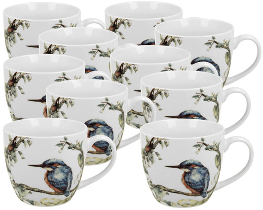 10er SET DUO ANIMALS Becher 460 ml PAINTED KINGFISHER in Tragetasche, New Bone China Porzellan