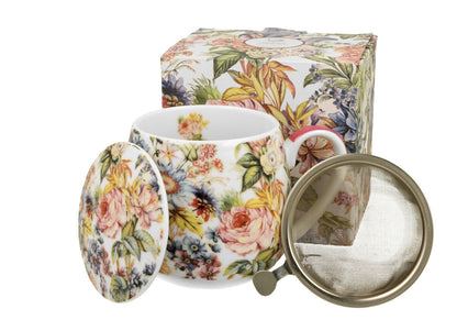 DUO FLORAL Fassbecher 430 ml BLANCA mit Teesieb, New Bone China Porzellan
