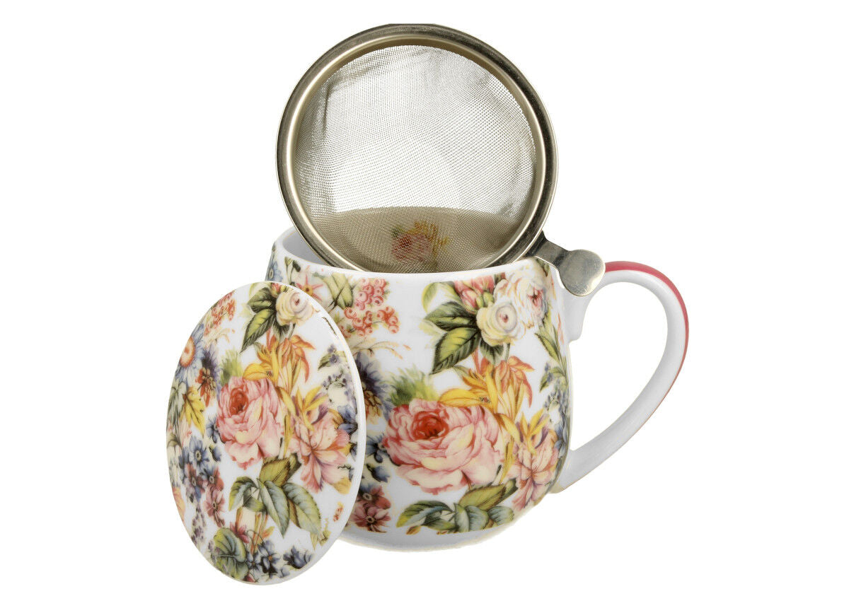 DUO FLORAL Fassbecher 430 ml BLANCA mit Teesieb, New Bone China Porzellan – Bild 3