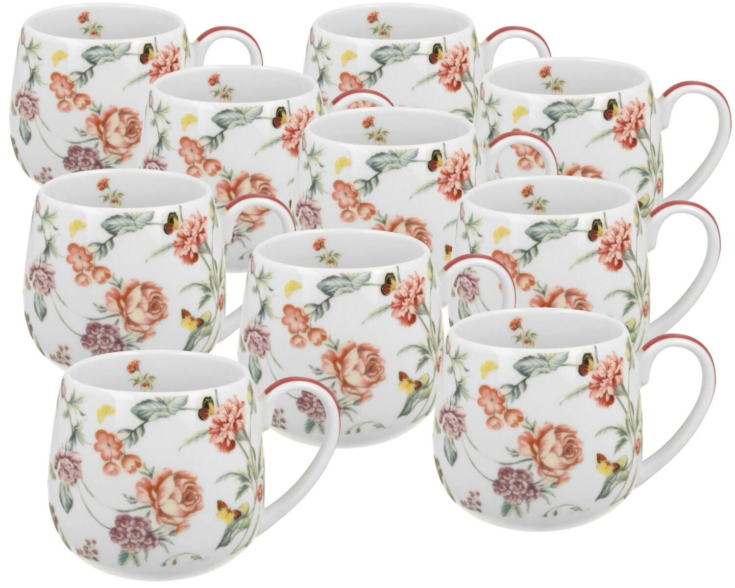 10er SET DUO FLORAL Fassbecher 430 ml MILAGROS New Bone China Porzellan