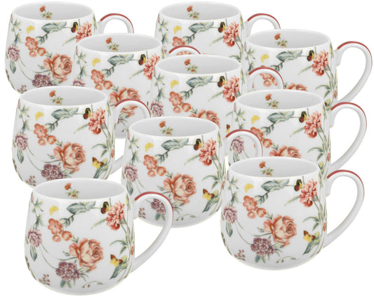 10er SET DUO FLORAL Fassbecher 430 ml MILAGROS New Bone China Porzellan