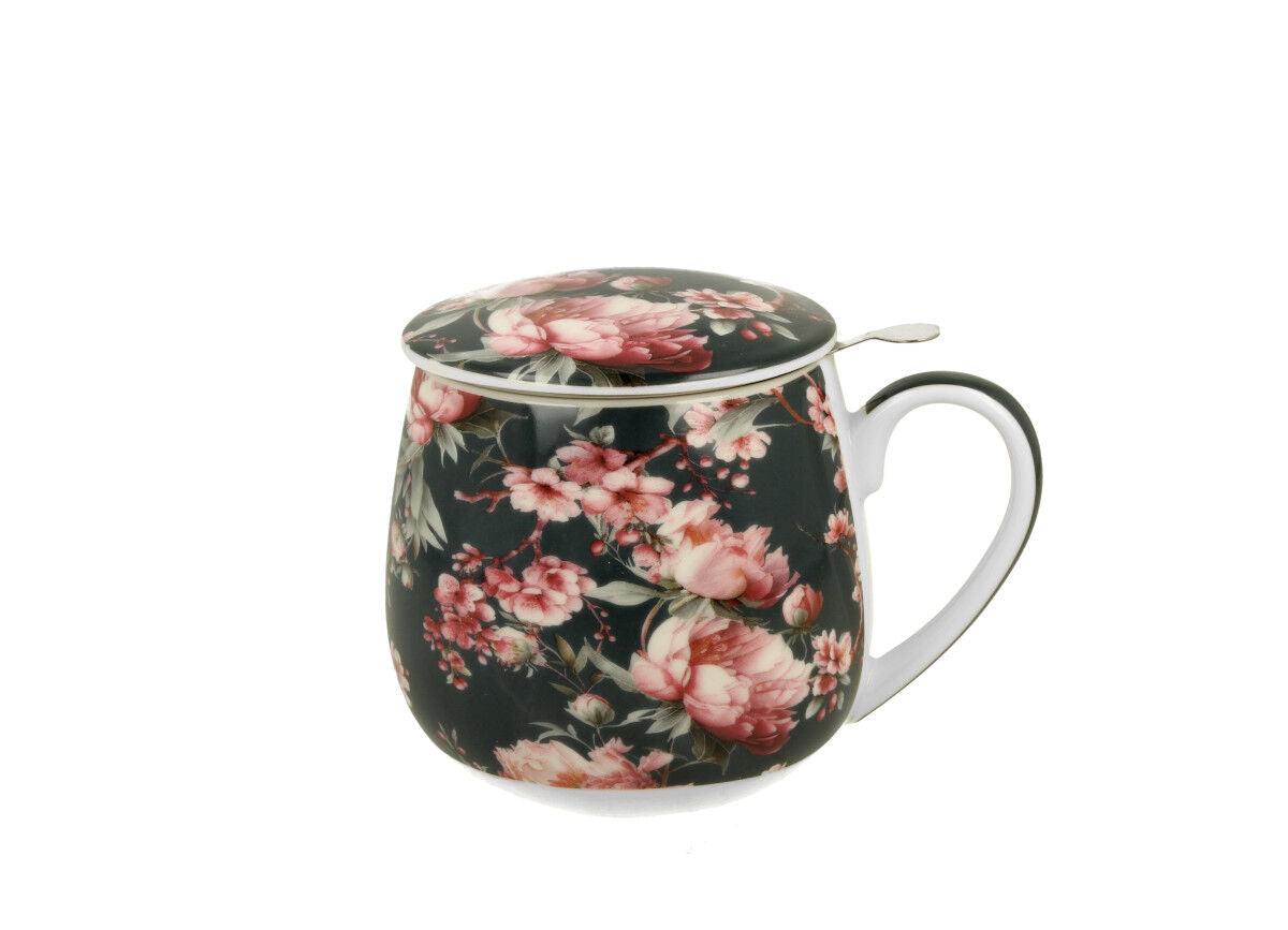 DUO FLORAL Fassbecher 430 ml NOEMI BLACK mit Teesieb, New Bone China Porzellan – Bild 2