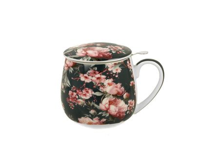 DUO FLORAL Fassbecher 430 ml NOEMI BLACK mit Teesieb, New Bone China Porzellan – Bild 2