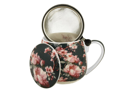DUO FLORAL Fassbecher 430 ml NOEMI BLACK mit Teesieb, New Bone China Porzellan – Bild 3