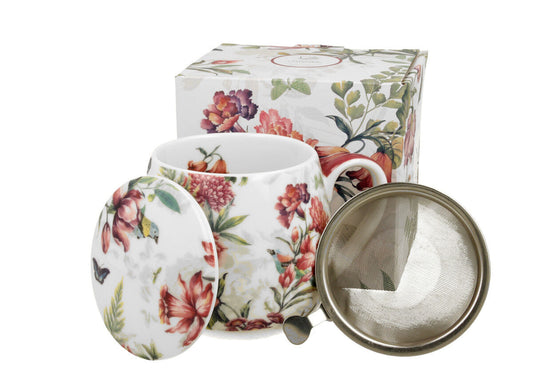 DUO FLORAL Fassbecher 430 ml LUCIA mit Teesieb, New Bone China Porzellan