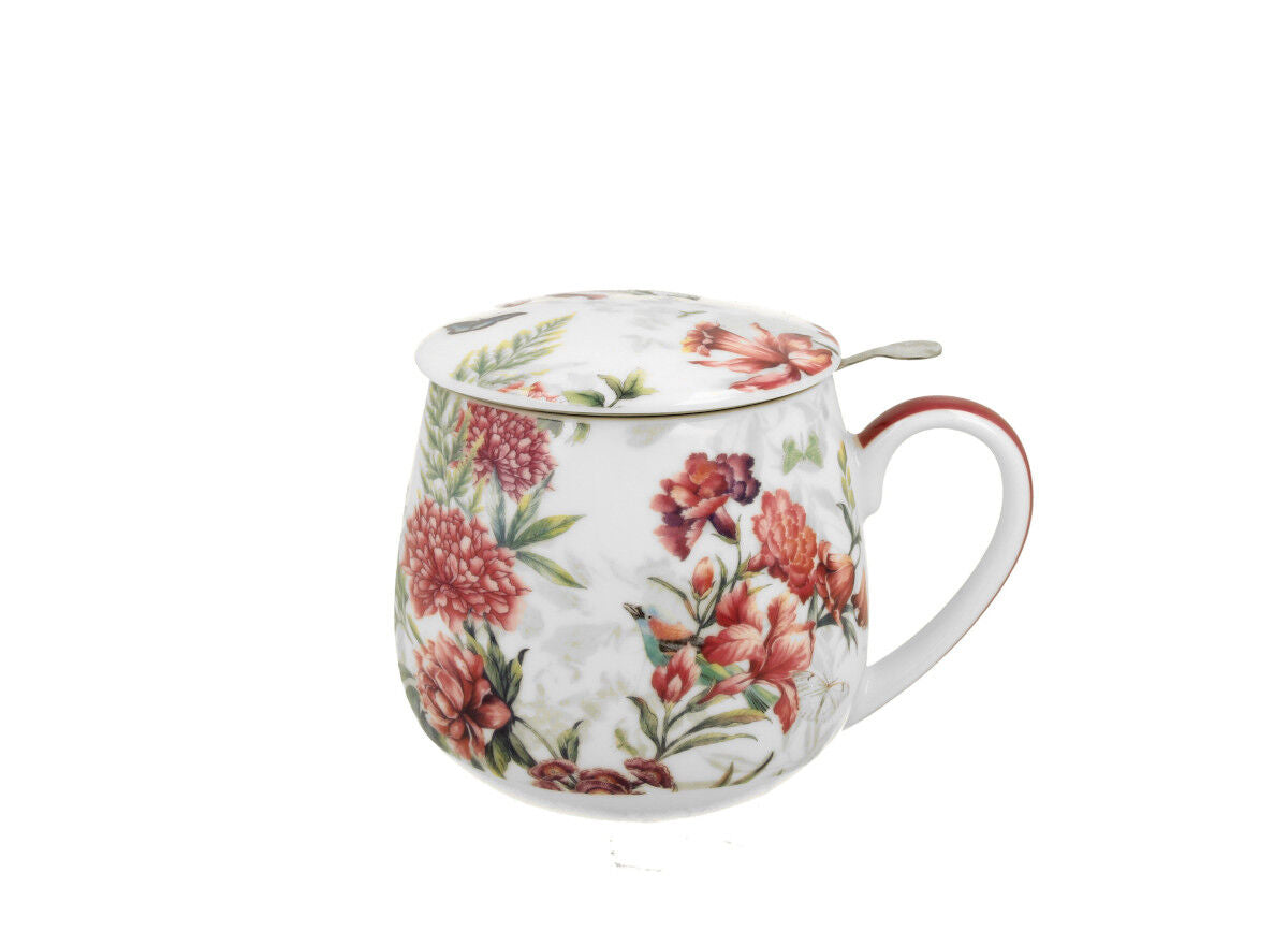 10er SET DUO FLORAL Fassbecher 430 ml LUCIA mit Teesieb, New Bone China Porzellan – Bild 3