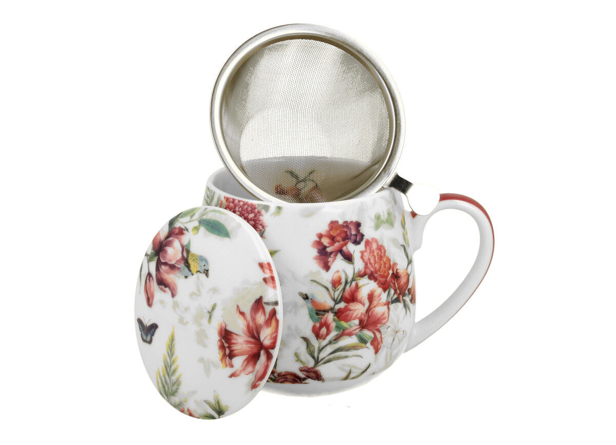 10er SET DUO FLORAL Fassbecher 430 ml LUCIA mit Teesieb, New Bone China Porzellan – Bild 4