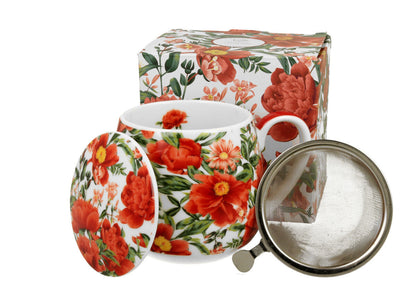 DUO FLORAL Fassbecher 430 ml FELICITY mit Teesieb, New Bone China Porzellan