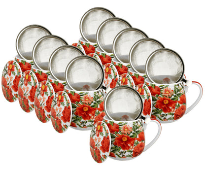 10er SET DUO FLORAL Fassbecher 430 ml FELICITY mit Teesieb, New Bone China Porzellan