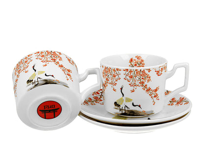 DUO ART GALLERY 2er-Set Tassen mit Untertassen SAKURA & CRANES 270 ml, New Bone China Porzellan – Bild 2