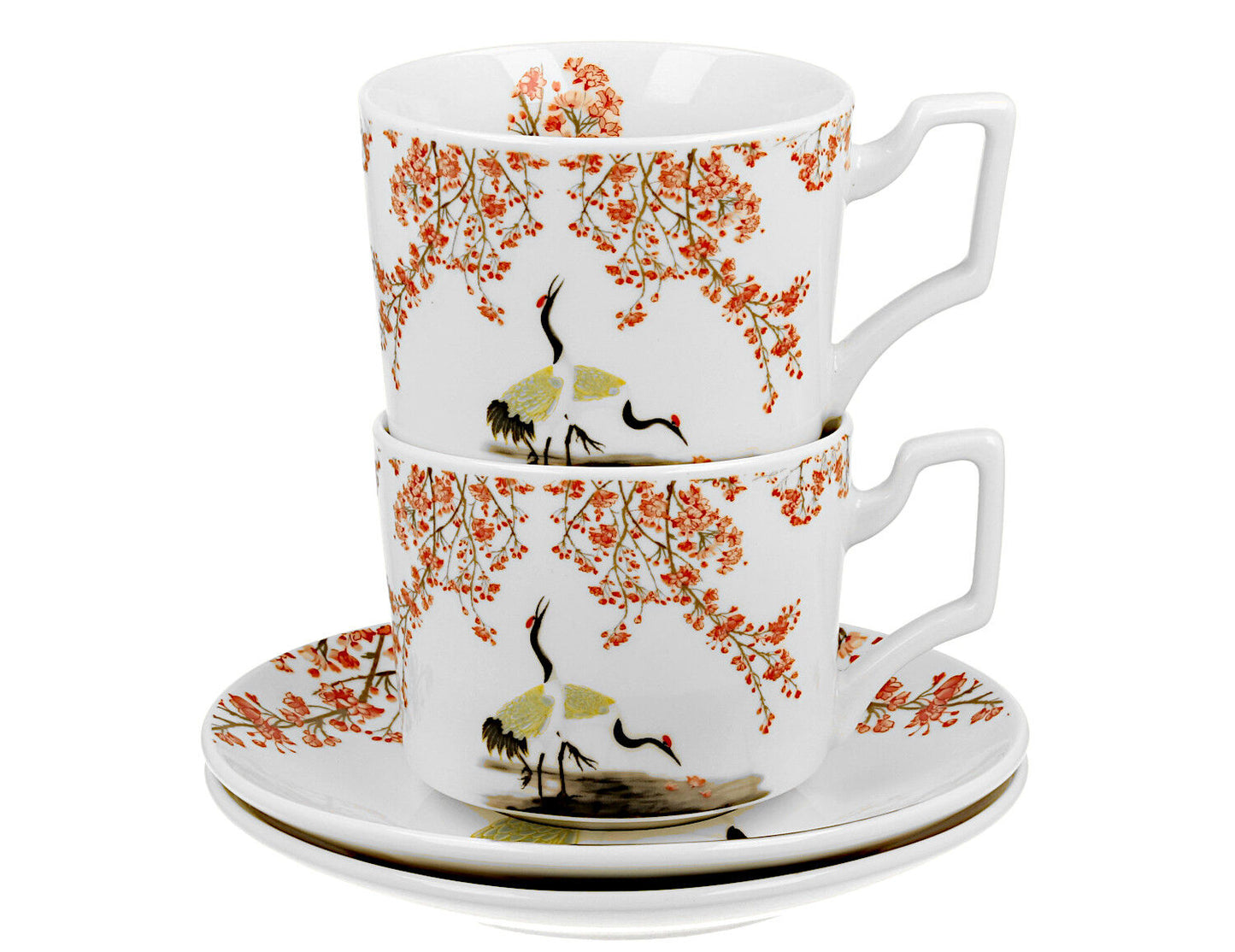 DUO ART GALLERY 2er-Set Tassen mit Untertassen SAKURA & CRANES 270 ml, New Bone China Porzellan – Bild 3