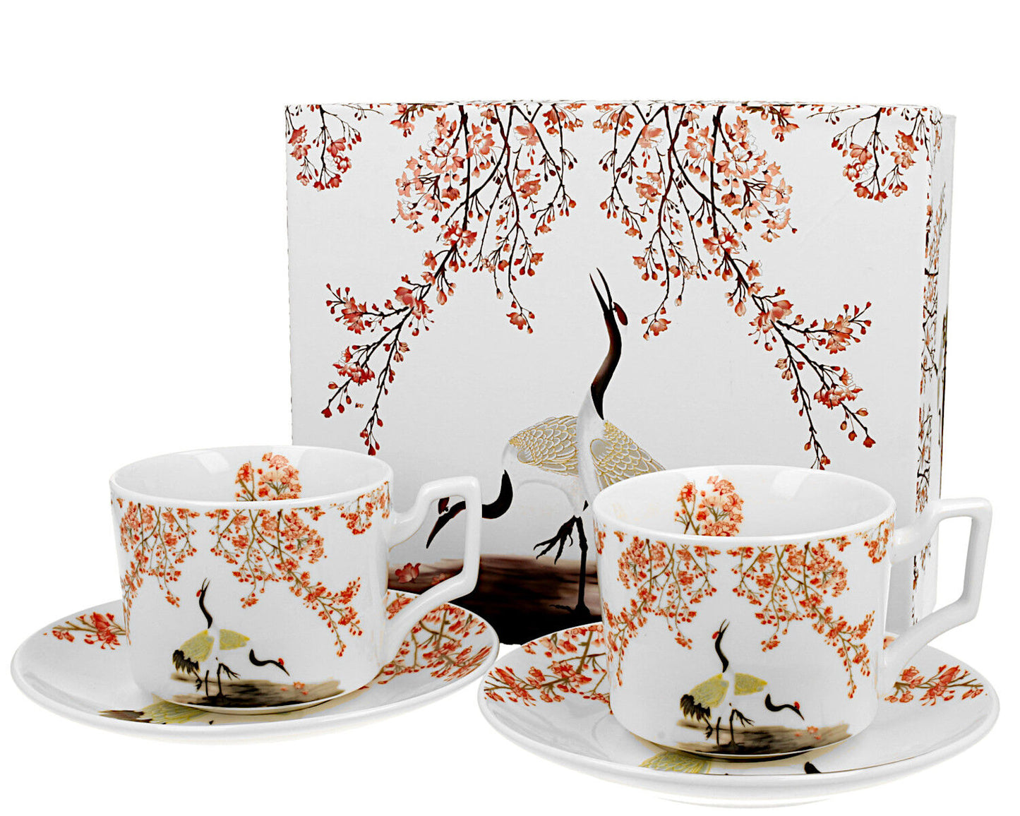 DUO ART GALLERY 2er-Set Tassen mit Untertassen SAKURA & CRANES 270 ml, New Bone China Porzellan – Bild 4