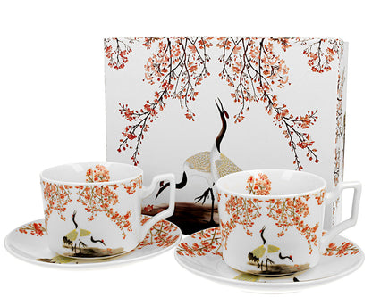 DUO ART GALLERY 2er-Set Tassen mit Untertassen SAKURA & CRANES 270 ml, New Bone China Porzellan – Bild 4
