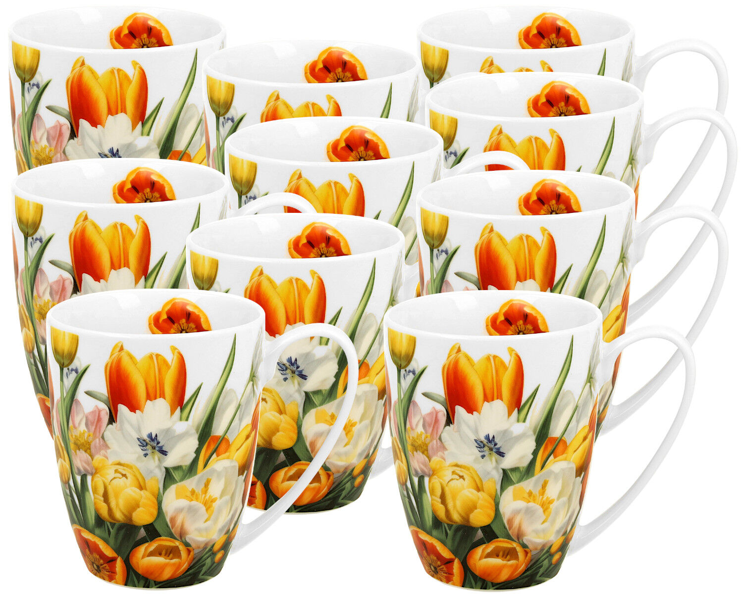 10er SET DUO Flowers Classic Becher 360 ml TULIPS in Tragetasche New Bone China Porzellan
