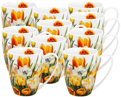 10er SET DUO Flowers Classic Becher 360 ml TULIPS in Tragetasche New Bone China Porzellan