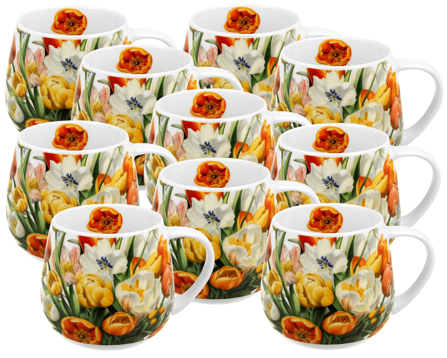 10er SET DUO Flowers Classic Fassbecher 430 ml TULIPS New Bone China Porzellan