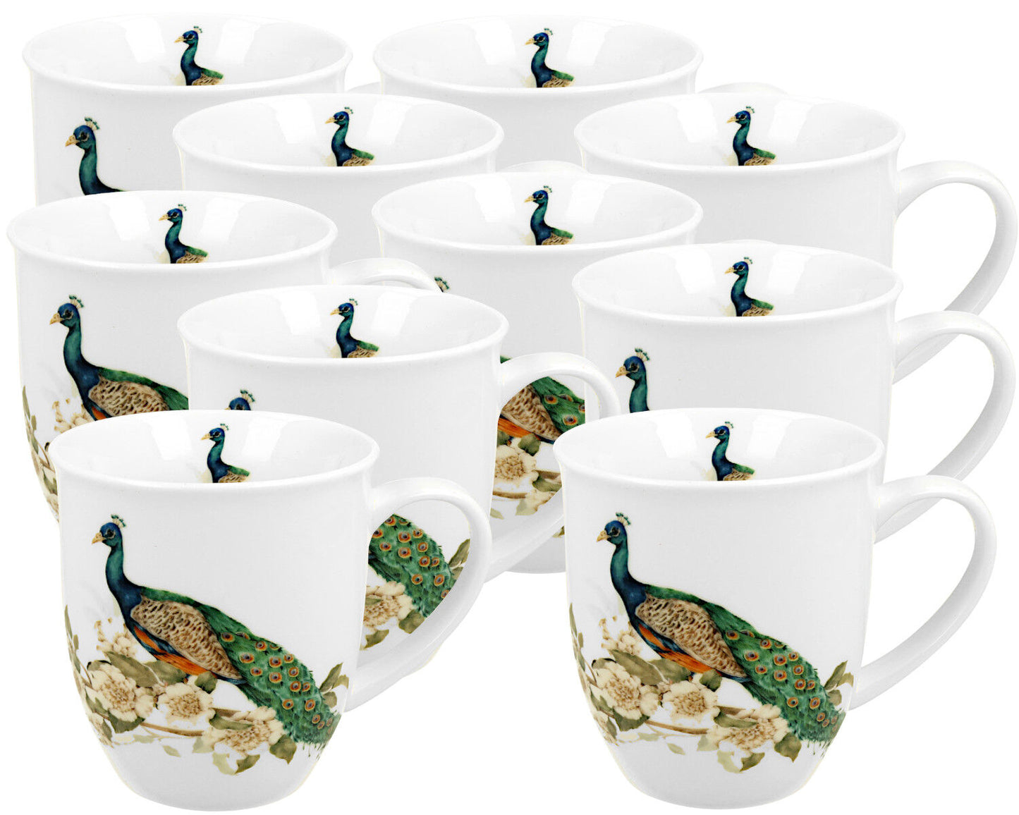 10er SET DUO World of Birds Becher 400 ml PEACOCK New Bone China Porzellan