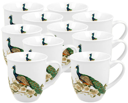 10er SET DUO World of Birds Becher 400 ml PEACOCK New Bone China Porzellan