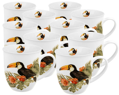 10er SET DUO World of Birds Becher 400 ml TOUCAN New Bone China Porzellan