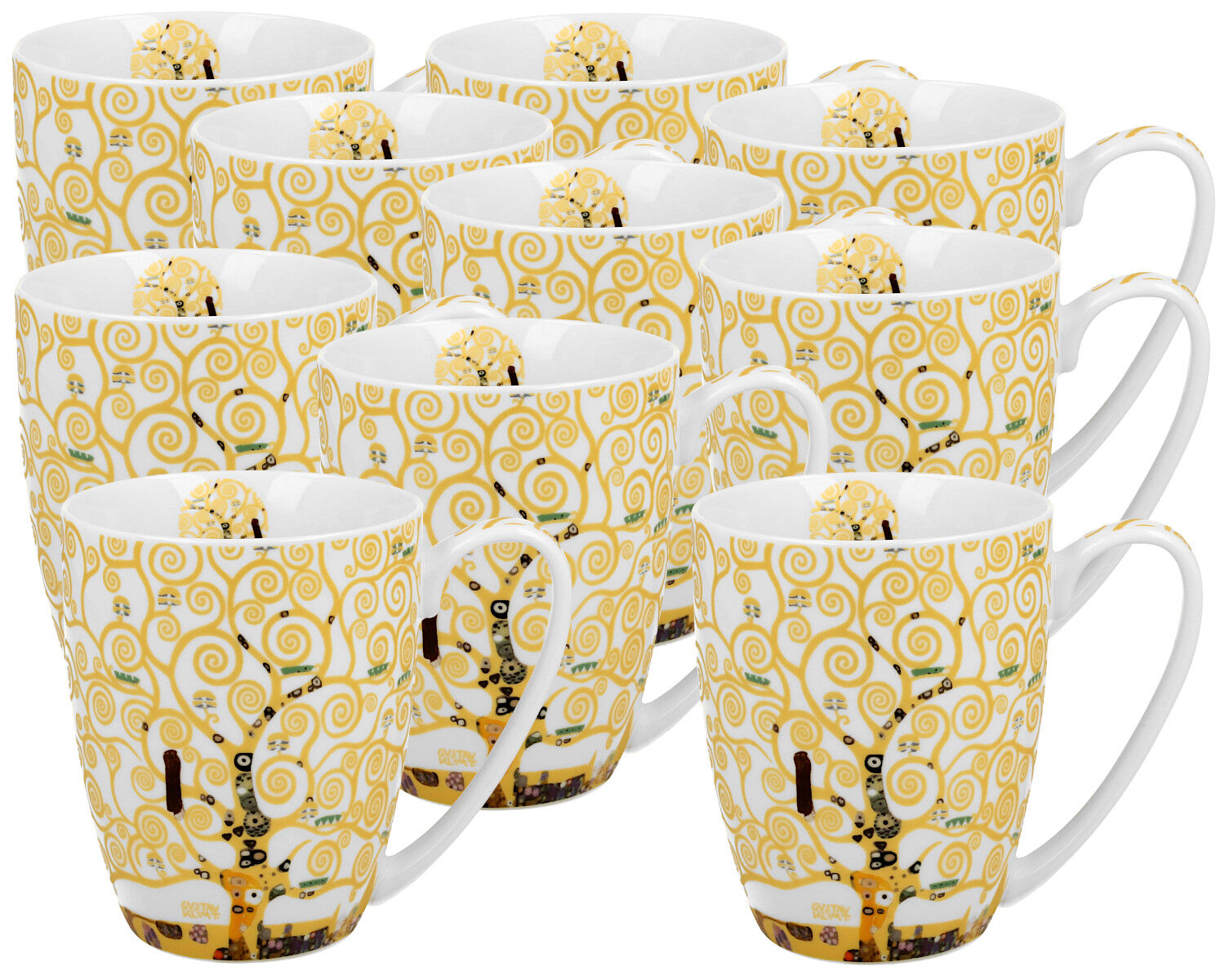 10er SET DUO ART GALLERY Klassischer Becher 360 ml TREE OF LIFE Ecru inspired by Gustav Klimt New Bone China Porzellan