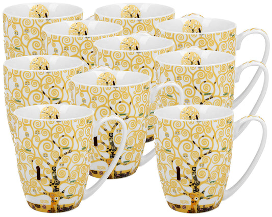 10er SET DUO ART GALLERY Klassischer Becher 360 ml TREE OF LIFE Ecru inspired by Gustav Klimt New Bone China Porzellan