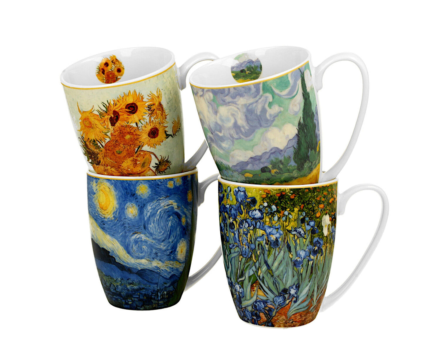 DUO ART GALLERY 4er-Set klassische Becher 360 ml inspired by VAN GOGH aus New Bone China Porzellan