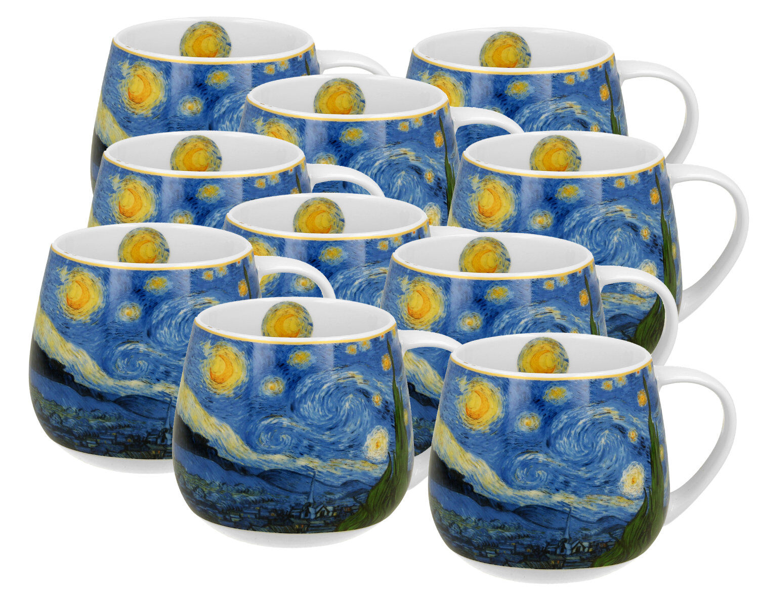 10er SET DUO ART GALLERY Fassbecher 430 ml STARRY NIGHT inspired by Van Gogh New Bone China Porzellan