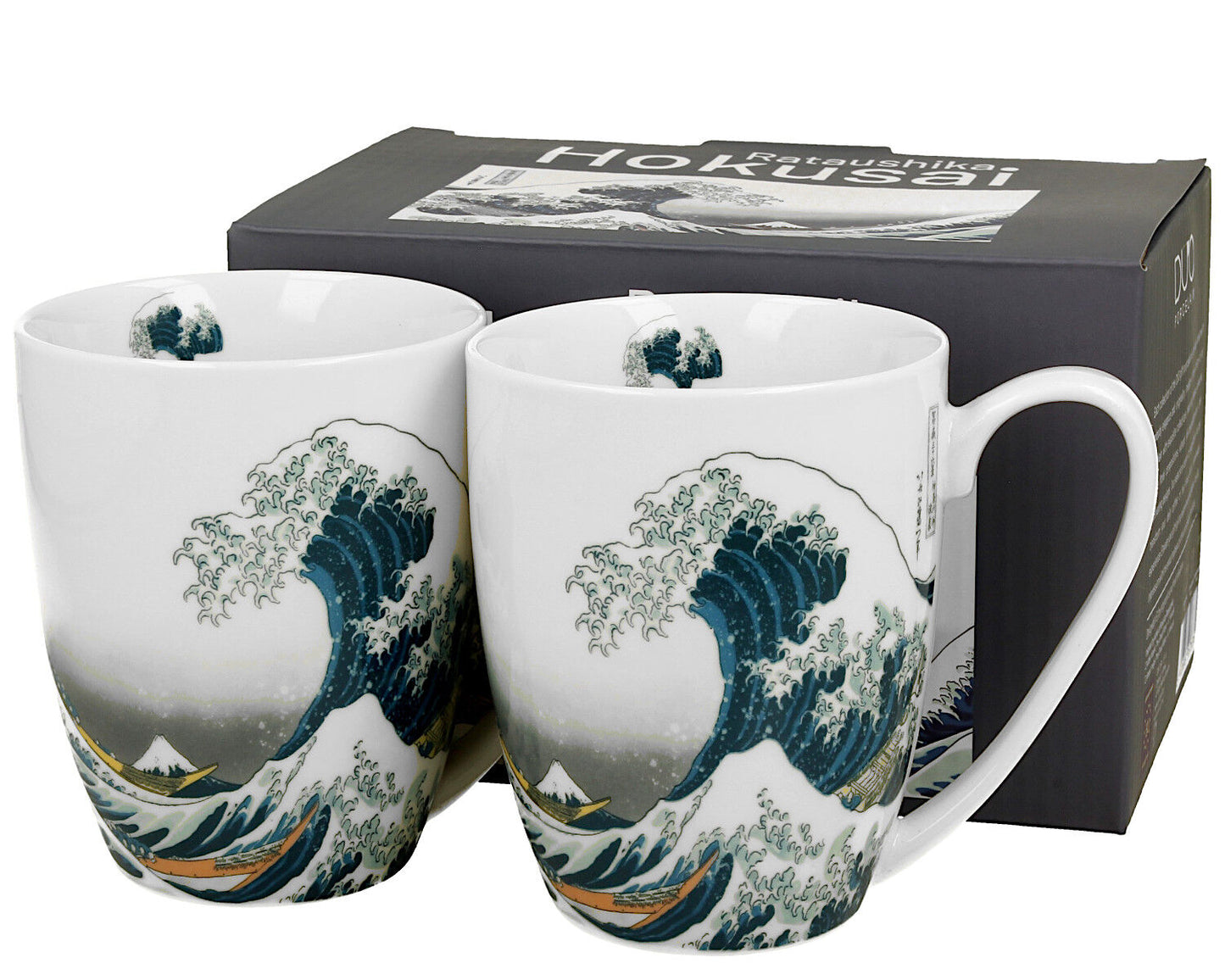 DUO ART GALLERY 2er-Set klassische Becher 360 ml THE GREAT WAVE inspired by HOKUSAI, New Bone China Porzellan – Bild 3