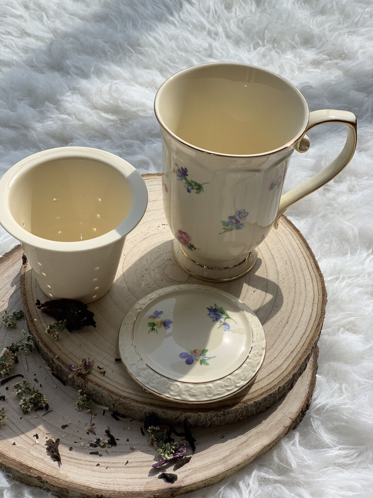 DUO ECRU Becher 450 ml ENGLAND mit Teesieb, New Bone China Porzellan – Bild 5