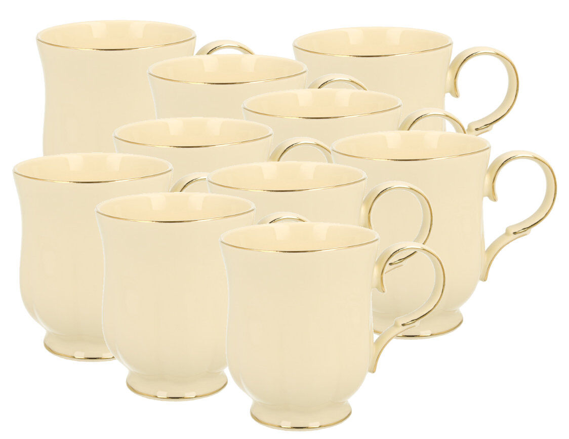10er SET DUO ECRU Becher 450 ml CLARK New Bone China Porzellan