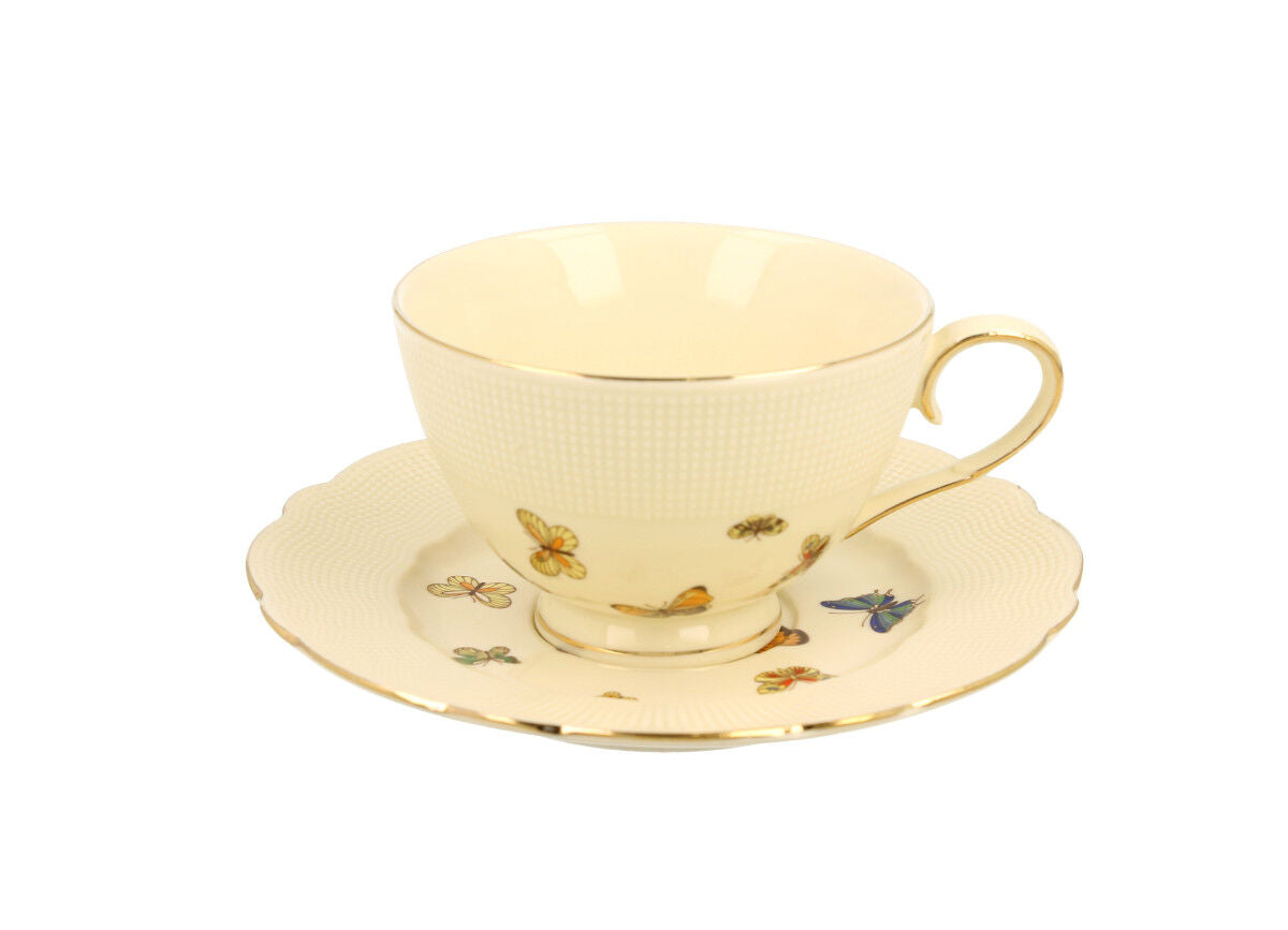 DUO ECRU Tasse 260 ml BUTTERFLIES mit Untertasse, New Bone China Porzellan – Bild 2