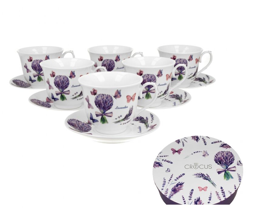DUO CROCUS 6er-Set Tassen 220 ml VIOLET mit Untertassen, New Bone China Porzellan – Bild 2
