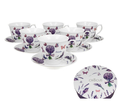 DUO CROCUS 6er-Set Tassen 220 ml VIOLET mit Untertassen, New Bone China Porzellan – Bild 2