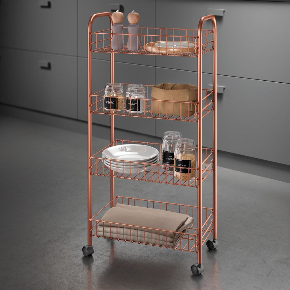 METALTEX 344404000 Ascona Allzweckwagen mit 4 Etagen Polytherm Copper / Rollregal, Höhe 86 cm