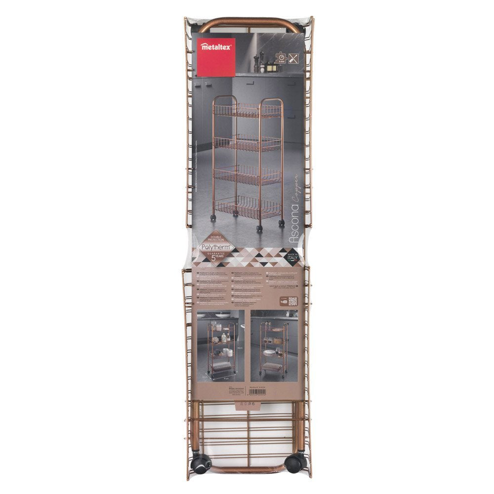 METALTEX 344404000 Ascona Allzweckwagen mit 4 Etagen Polytherm Copper / Rollregal, Höhe 86 cm