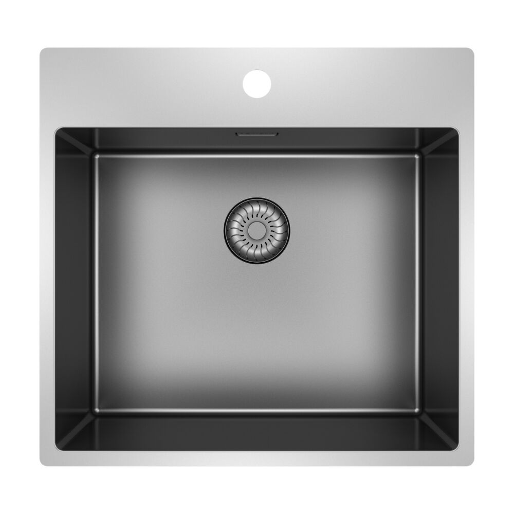 CARESSI 1-Becken Spüle CAPP50KR10GM 708035 mit Hahnbank in Gun Metal (PVD) / ab 60 cm Schrankbreite / Auflage /…