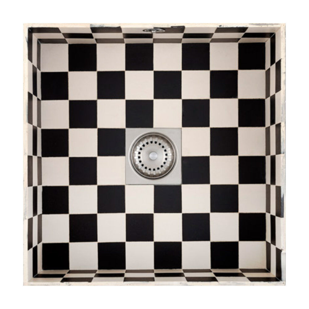 CARESSI CATO4040 Edelstahl Spüle mit Fliesen, weiß/schwarz / ab 50 cm Schrankbreite / Unterbauspüle