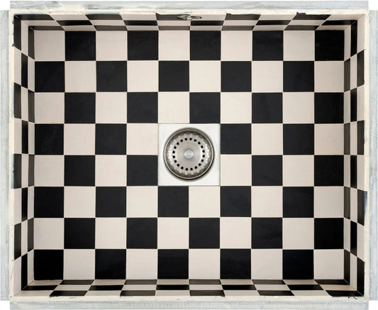 CARESSI CATO5040 Edelstahl Spüle mit Fliesen, weiß/schwarz / ab 60 cm Schrankbreite / Unterbauspüle